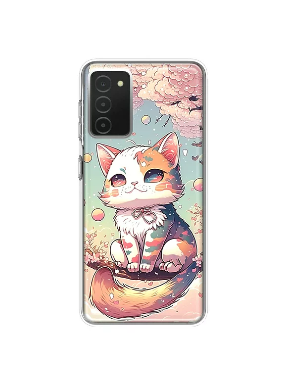 MUNDAZE Samsung Galaxy A03S Shockproof Clear Hybrid Protective Phone Case Kawaii Manga Pink Cherry Blossom Cute Cat Cover