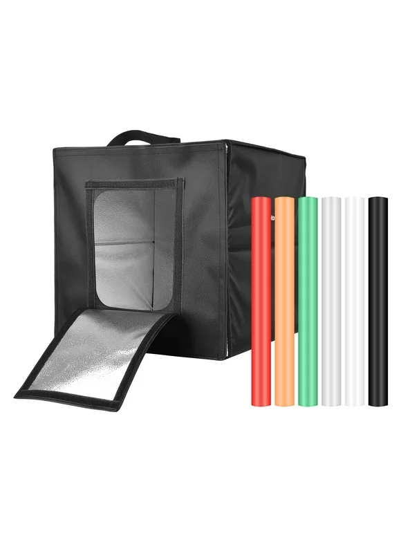 Aibecy 40cm/ 16inch Foldable LED Light Tent Portable Tabletop Photo Studio Light Box 128pcs LED Beads Bi-Color Temperature Adjustable Brightness with 6pcs Color Backdrops(White/Black/Grey/Red/Green
