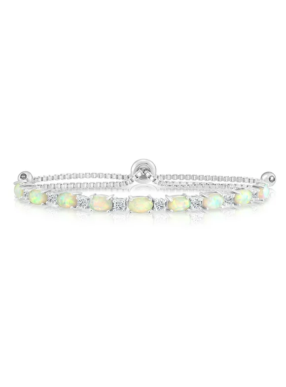 Tilo Jewelry 925 Sterling Silver Opal Cubic Zirconia CZ Bracelet | Adjustable | Women, Men, Unisex