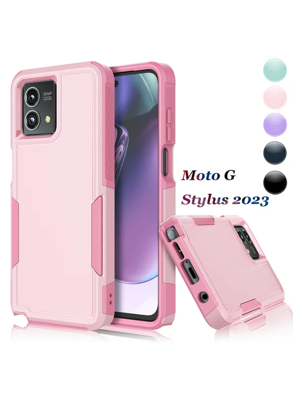 For Moto G Stylus 2023 5G Case, 2 in 1 Heavy Duty Armor Shockproof Tough Hybrid Hard PC Phone Case for Moto G Stylus 2023 5G， Njjex Rubber & Rugged Shockproof Full Body Protection Case Cover - Pink