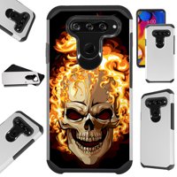 Compatible LG V40 ThinQ Case Hybrid TPU Fusion Phone Cover (Skull Fire)