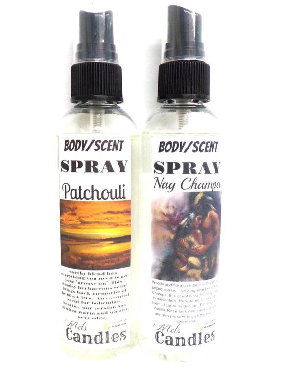 COMBO - Nag Champa and Patchouli 4 Ounce Bottles of Body Sprays