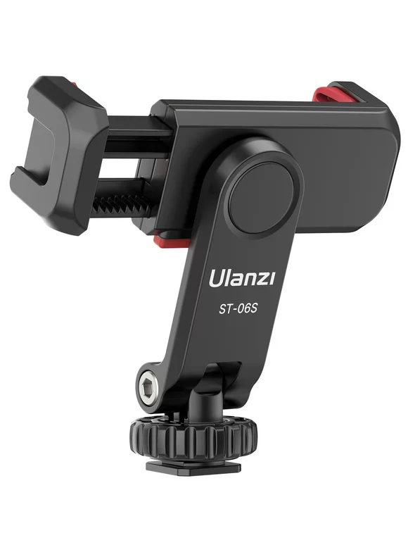 Ulanzi ST-06 Phone Tripod MountUniversal Smartphone Mount Adapter with 2 Cold Shoe 360Rotatable for Vlog Selfie Live Streaming Video Recording