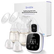 Smibie Pain Free Breast Pump 18 Levels 4 Different Modes Double Electric Breast Pump Smart LED Touch Screen Breastfeeding Milk Memory Function, Ultra-Quiet, Portable, Purple