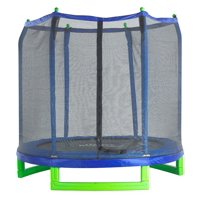 Upper Bounce 7-Foot Trampoline, with Safety Enclosure, Blue/Green