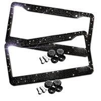 Zento Deals Sparkling Black Rhinestone Glitter Mixed Crystal Bling Stainless Steel License Plate Frame-2 Pack of All Weather-Proof Super Adhesive Black Rhinestone License Plate Frame