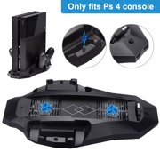 TSV Vertical Stand with Cooling Fan Fit for Regular PlayStation 4 PS4, All-in-One Design with Console Vertical Stand, Dual Powerful Cooler Fans and Dual Controller Charging Station (Not for PS4 Pro)