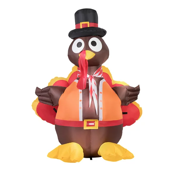 VIVOHOME 5ft Height Thanksgiving Inflatable Lighted Turkey with Hat Blow up Outdoor Lawn Yard Decoration