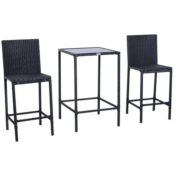 Outsunny 3PC Rattan Barstool Table Chair Set  Bar Bistro Dining Furniture