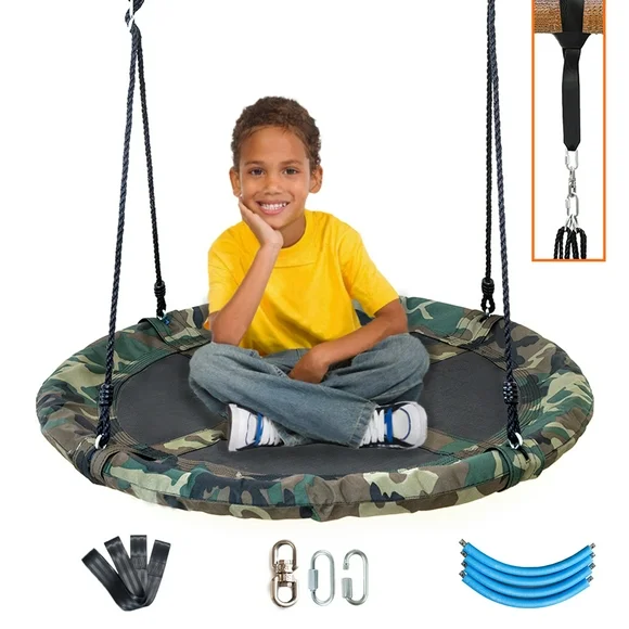 Clevr  40" Outdoor Saucer Kids Tree Tire Swing, Camo