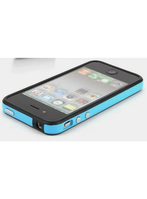 2-Tone Bumper Case with Chrome Buttons for iPhone 4 / 4S - Blue/Black