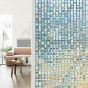 Home Cal Window Privacy Film No Glue Self Static Cling Window Covering Removable Frosted Glass Film for Bathroom Office Meeting Room Living Room, 3D Mosaic, 17.7"x78.8"