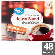 Great Value 100% Arabica House Blend Medium Ground Coffee, 0.42 oz, 48 count