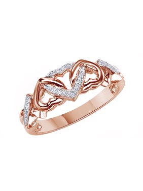 White Natural Diamond Accent Triple Heart Promise Ring In 14k Rose Gold Over Sterling Silver (0.03 Cttw)