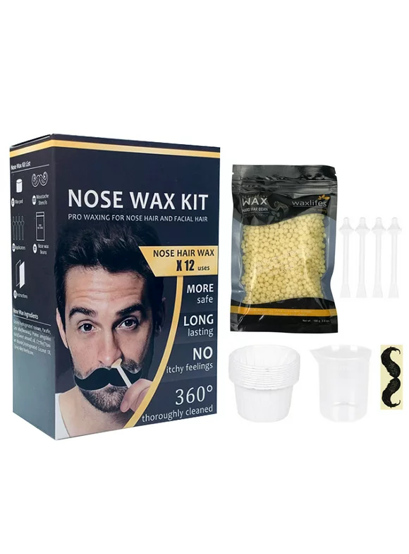 Nose Hair Removal Wax Kit Wax Beans Applicators Sticks Mustache Stickers Measuring Cup Paper Cups for Removing Nose Eyebrow Hair