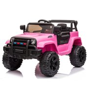 Zimtown Safety 12V Battery Electric Remote Control Car, Kids Toddler Ride On Truck Toy Motorized Vehicles, Wheels Suspension, Seat Belts, LED Lights and Realistic Horns Pink