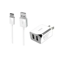 2-in-1 Micro-USB Chargers for Samsung Galaxy A02, M01s, M01 Core, A01 Core,J7 / J2 (2017), J7 Max, J3 (2017), Z4, J3 Prime, Amp Prime 2, (White), 2.1Ah Travel Charger Adapter + USB Charging Cable