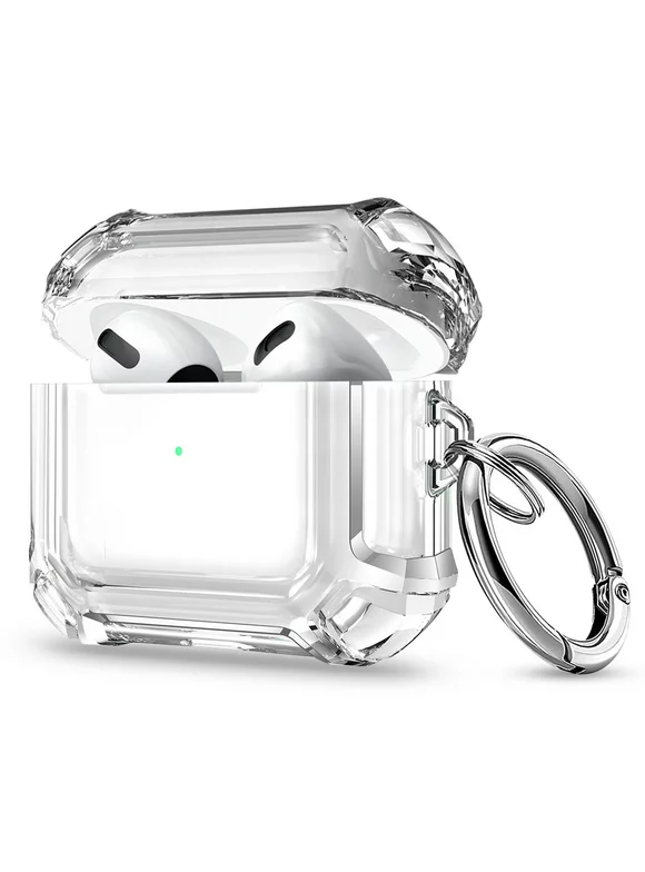 Case Compatible with Airpods 3 2021, Clear Soft Cover Skin Protector with Carabiner, Shockproof Protective Case Fit for Airpods 3rd Gen Charging Case