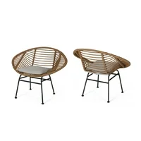 GDF Studio Aleah Indoor Woven Faux Rattan Chairs with Cushions, Set of 2, Light Brown and Beige Finish