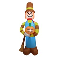 7 1/2' Air Blown Inflatable Scarecrow w/ Pumpkin and Broom Yard Decoration GTF00019-75
