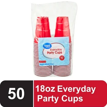 Great Value Everyday Disposable Plastic Party Cups, Red, 18 oz, 50 Count