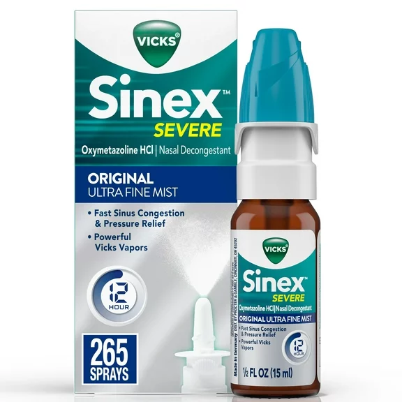 Vicks Sinex Severe Ultra Fine Nasal Mist, Sinus Relief Over-the-Counter Medicine, 265 Sprays