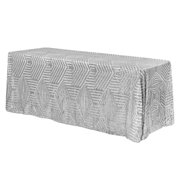 1 Pc, Geometric Glitz Art Deco Sequin Tablecloth 90"X132" Rectangular - Silver For Wedding Ceremonies & Receptions, Bridal Showers, Baby Showers, Quinceaneras, Anniversary Parties, Or Special Event
