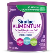 Similac Alimentum Hypoallergenic Baby Formula For Food Allergies and Colic, Powder, 6 Count Powder, 12.1-oz Can