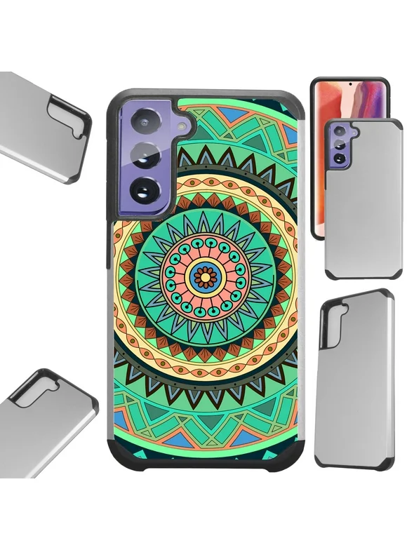 Compatible with Samsung Galaxy S21 5G Hybrid Fusion Guard Phone Case Cover (Teal Orange Mandala)