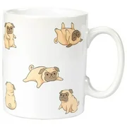 Ceramic Coffee Mug with Handle - Smiley Pug Dog Design, Large Stoneware Tea Cup for Pet Lovers, Novelty Gift for Birthday, Friends, Lovers, White, 16 Ounces