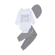 Infant Newborn Baby Boy Clothes Little Brother Print Romper Pants Legging Hat Outfits Set