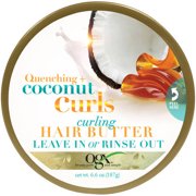 OGX Quenching + Coconut Curls Curling Hair Butter, Deep Moisture Leave-In Hair Mask & Treatment with Coconut Oil, Citrus Oil & Honey, Paraben-Free and Sulfated-Surfactants Free, 6.6 oz