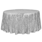 1 Pc, Geometric Glitz Art Deco Sequin Tablecloth 132" Round - Silver For Wedding Ceremonies & Receptions, Bridal Showers, Baby Showers, Quinceaneras, Anniversary Parties, Or Special Event