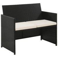 Dcenta 2 Seater Garden Sofa with Cushions Black Poly Rattan