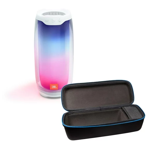 JBL Pulse 4 White Bluetooth Speaker w/divvi! Hardshell Case