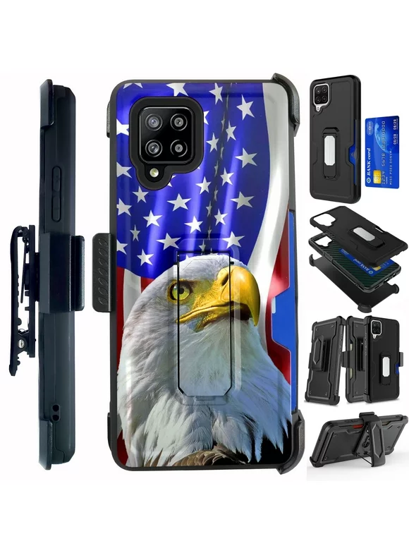 Compatible with Samsung Galaxy A42 5G Hybrid Card Holster Phone Case Cover (Patriotic Eagle)