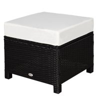 Outsunny Modern Rectangle Rattan Wicker Ottoman Footrest with Removable Cushion and Modern Design for Outdoor/Indoor Use