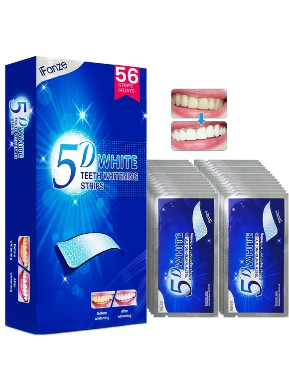 5D Teeth Whitening Strips, 56 pcs Safe and Effective Teeth Whitening Kit, Whitestrips Reduced Teeth Sensitivity and Help to Remove Smoking Coffee Wine Stain