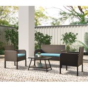 Patio Conversation Set of 4, BTMWAY Outdoor Rattan Furniture Conversation Chair Set for Patio on Clearance, Outdoor Patio Porch Balcony Poolside Set with Loveseat&Single Chair&Cushions&Cup Table, R265