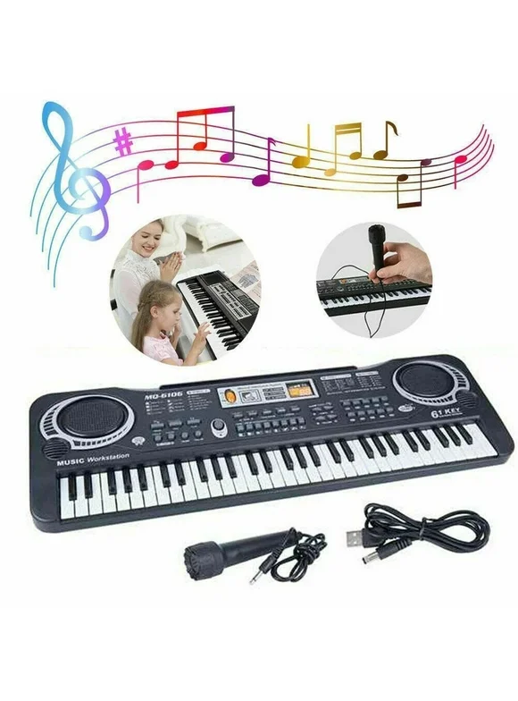 Children 61 Keys Electronic Organ with Microphone Electric Piano Music Educational Electronic Keyboard with US Plug