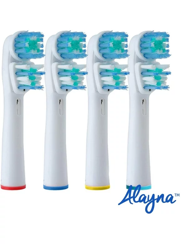 Alayna Replacement Tooth Brush Heads Compatible With Oral B Electric Toothbrush - Dual Clean Generic Brushes Fits Oralb Braun Pro 1000, Oral-B 7000, 8000, Vitality and More (4 Pack)