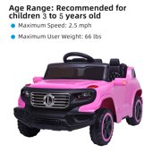 6 Volt Ride On Toys, Powered Ride on Car w/ Parental Remote Control & Manual Modes, Music, Horn, Lights, Volume Control Functions, Kids Electric Vehicle for 3-5 Years Old Boy Girls, Pink, W4489