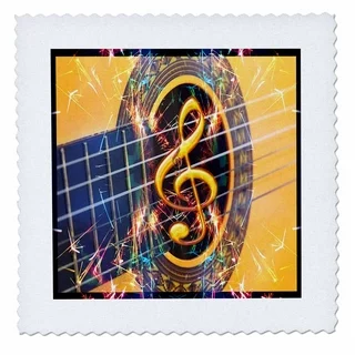 3dRose Image of Acoustic Guitar Closeup - Quilt Square, 8 by 8-inch