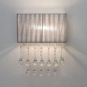 Possini Euro Design Modern Wall Light Sconce Silver Fabric Hardwired 14" High Fixture Crystal Drops for Bedroom Bathroom Hallway