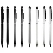 Stylus Pen [8 pcs, 4X Black + 4X Silver], 2-in-1 Universal Touch Screen Stylus + Ballpoint Pen For Smartphones Tablets iPad iPhone Samsung etc
