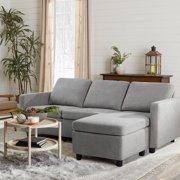 Walnew Modern Linen Fabric L-Shaped Small Space Sectional Sofa with Stool, Reversible Chaise, in Grey