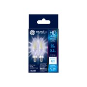 GE Reveal HD+ 5.5-Watt (60W Equivalent) LED Clear Decorative Light Bulbs, Small Base, Dimmable, 2pk