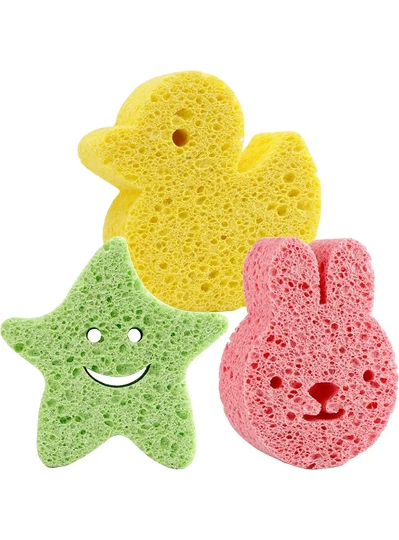 Bath sponge 3pcs Wood Pulp Baby Shower Sponges Cartoon Kids Bath Sponges Small Toddler Shower Toys