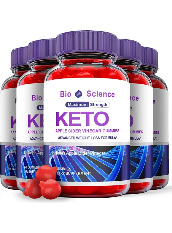 (5 Pack) Bioscience Keto ACV Gummies - Energy & Focus Boosting Dietary Supplements for Weight Management & Metabolism - Fat Burn - 300 Gummies