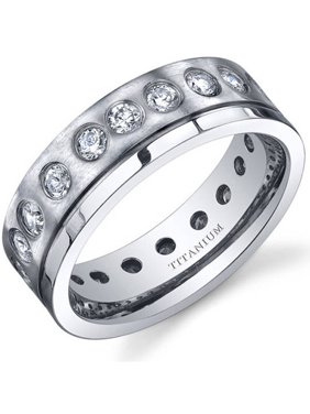 Men's 7mm Cubic Zirconia Eternity Wedding Band Ring in Titanium